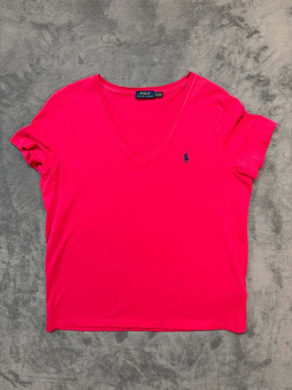 Polo Ralph Lauren V-Neck T-Shirt Size XL Hot Pink Cotton Logo